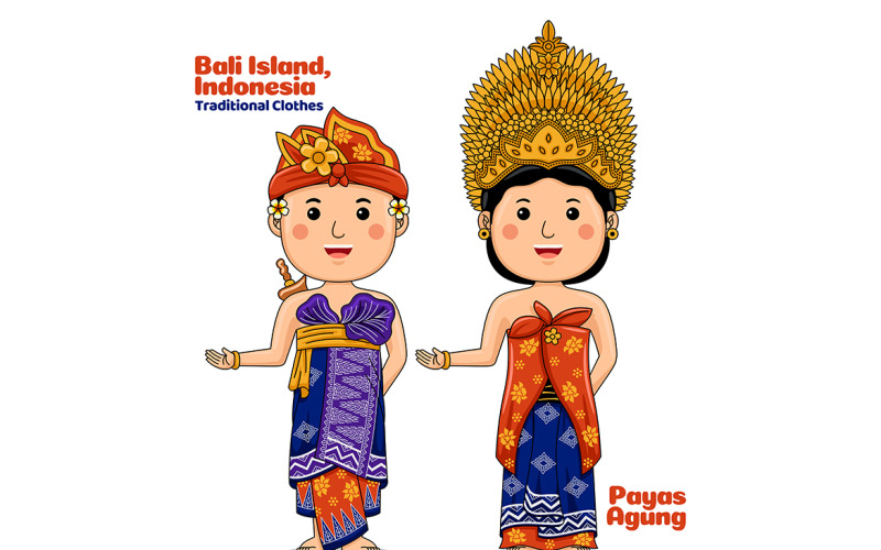 Welcome Gesture with Couple Bali Traditional Clothes Vector Graphic