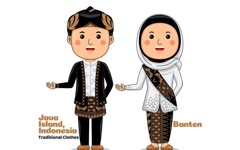 Welcome Gesture with Couple Banten Traditional Clothes Vector Graphic