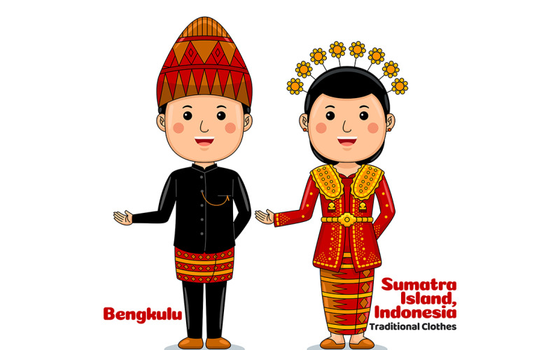 Welcome Gesture with Couple Bengkulu Traditional Clothes Vector Graphic
