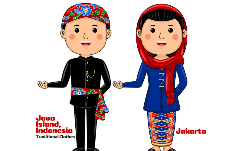 Welcome Gesture with Couple Jakarta Traditional Clothes Vector Graphic