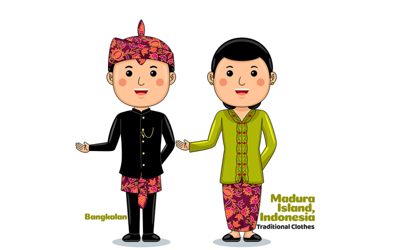 Welcome Gesture with Couple Madura Traditional Clothes Vector Graphic