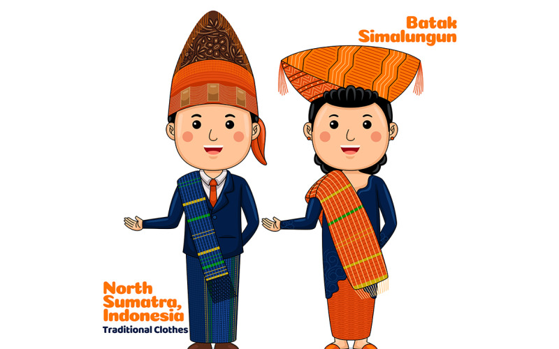 Welcome Gesture with Couple North Sumatra Traditional Clothes 2 Vector Graphic