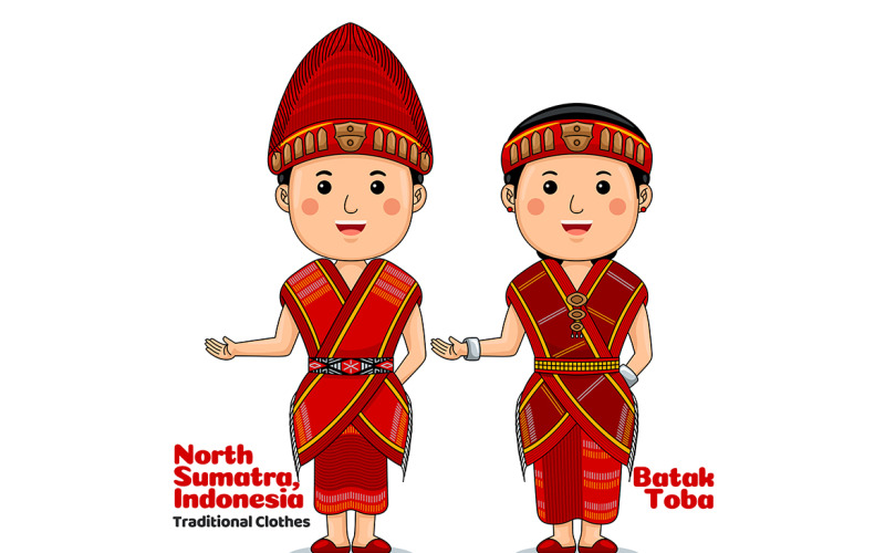 Welcome Gesture with Couple North Sumatra Traditional Clothes 3 Vector Graphic