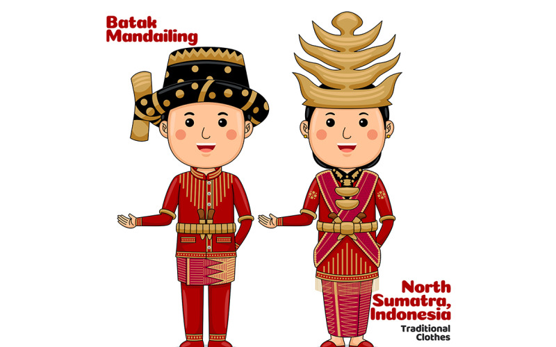 Welcome Gesture with Couple North Sumatra Traditional Clothes Vector Graphic