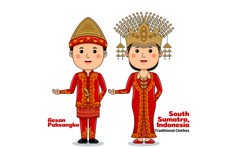 Welcome Gesture with Couple South Sumatra Traditional Clothes 2 Vector Graphic