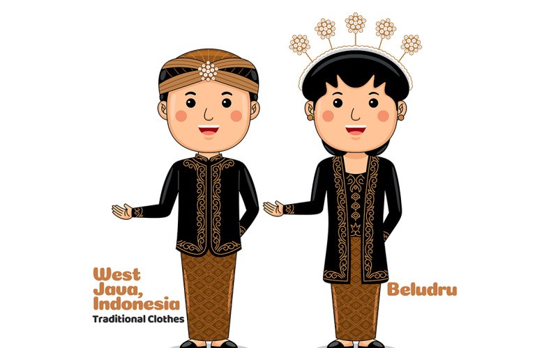Welcome Gesture with Couple West Java Traditional Clothes 2 Vector Graphic