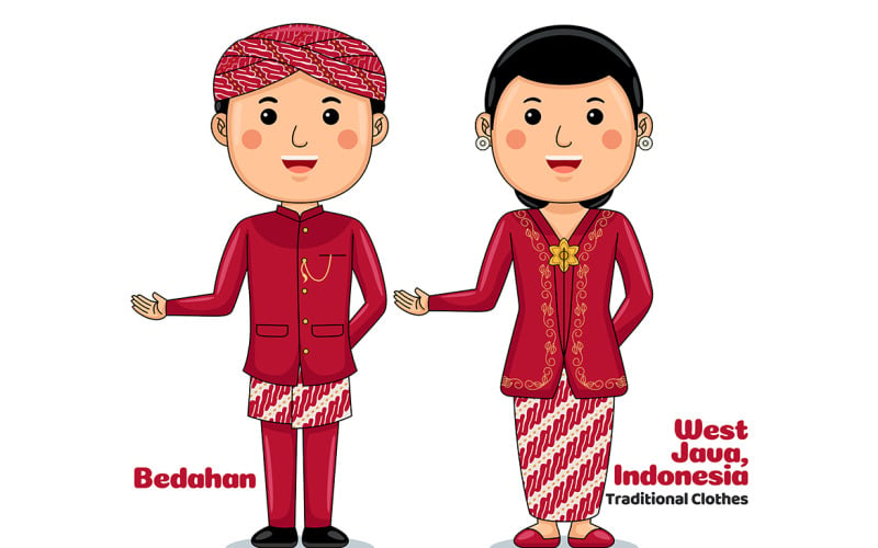 Welcome Gesture with Couple West Java Traditional Clothes Vector Graphic