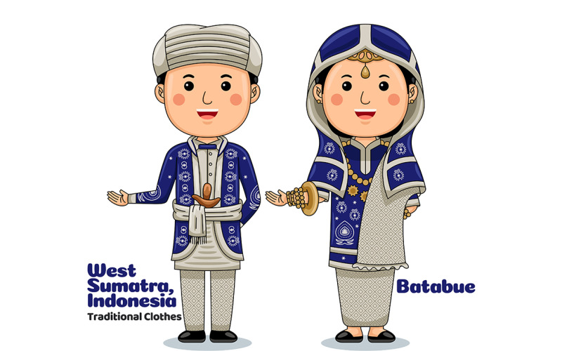 Welcome Gesture with Couple West Sumatra Traditional Clothes Vector Graphic