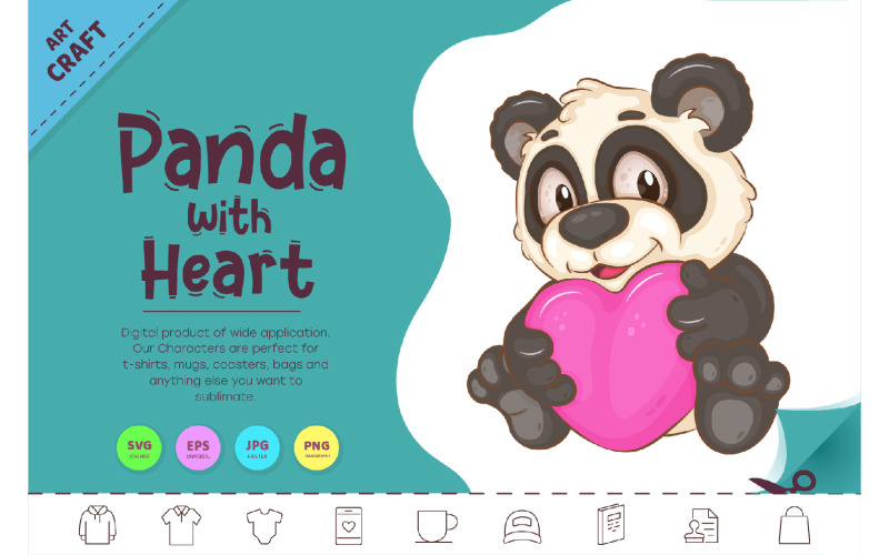 Cartoon Panda with Heart. Clipart. Vector Graphic