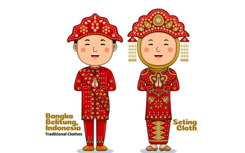 Couple wear Traditional Clothes greetings welcome to Bangka Belitung Vector Graphic
