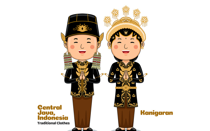 Couple wear Traditional Clothes greetings welcome to Central Java 2 Vector Graphic