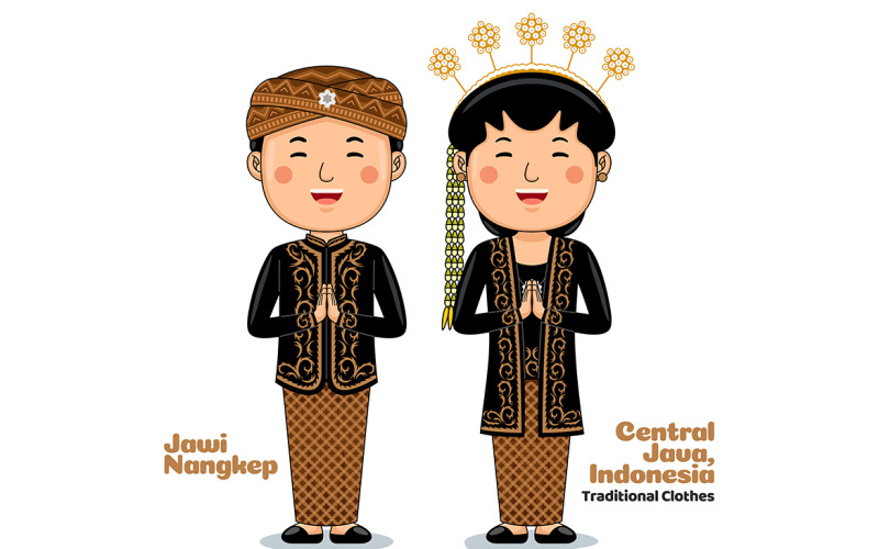 Couple wear Traditional Clothes greetings welcome to Central Java Vector Graphic
