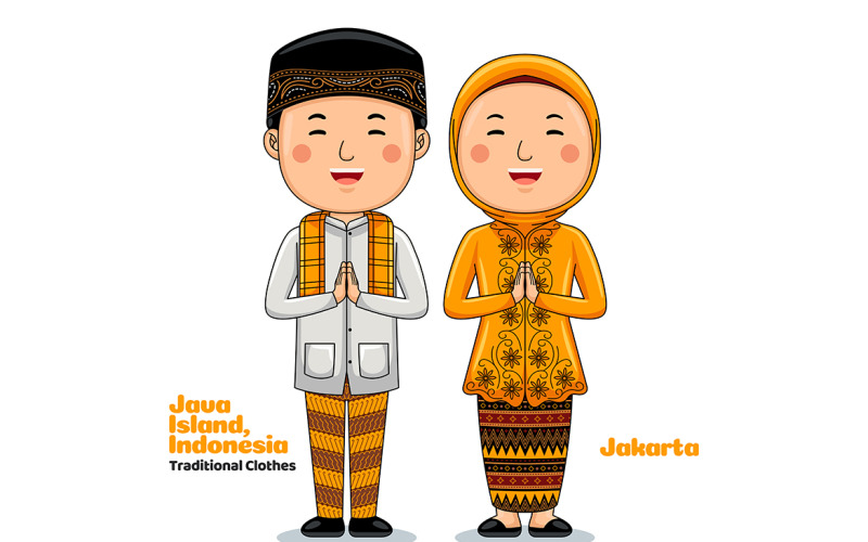 Couple wear Traditional Clothes greetings welcome to Jakarta 4 Vector Graphic