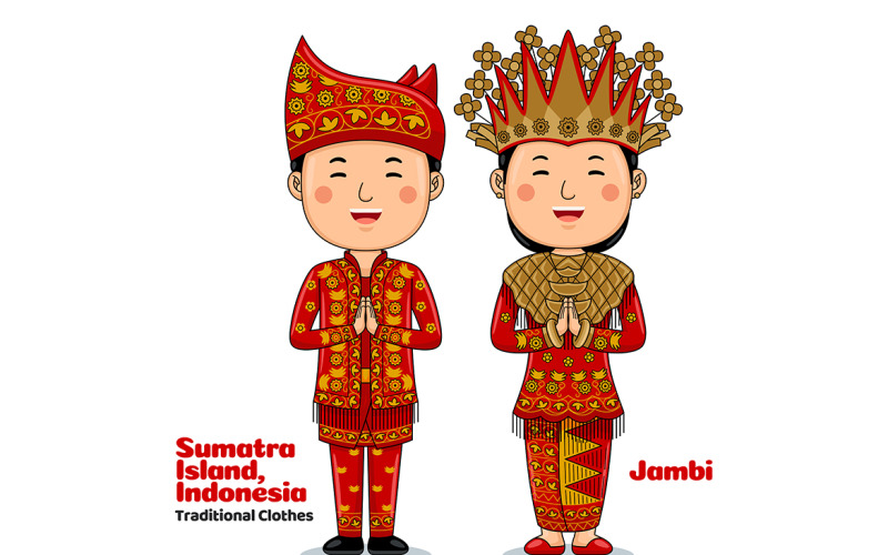 Couple wear Traditional Clothes greetings welcome to Jambi Vector Graphic