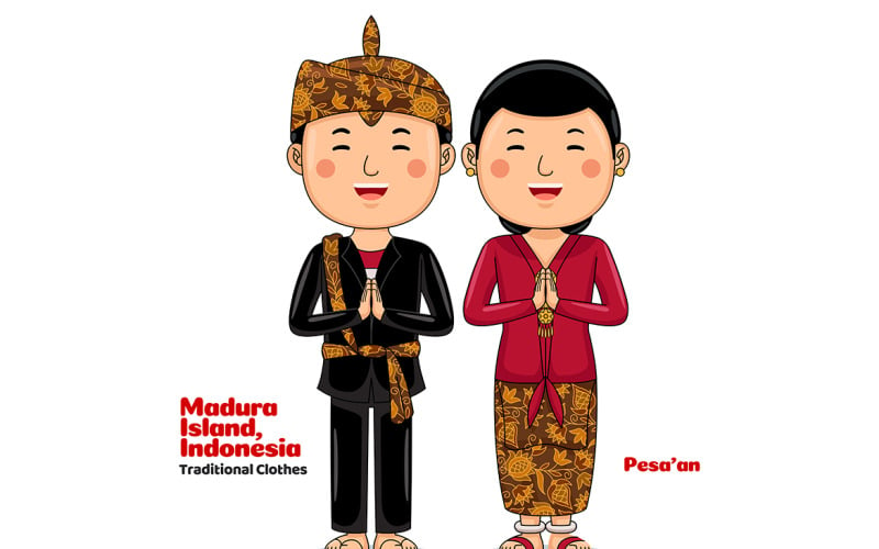 Couple wear Traditional Clothes greetings welcome to Madura 2 Vector Graphic
