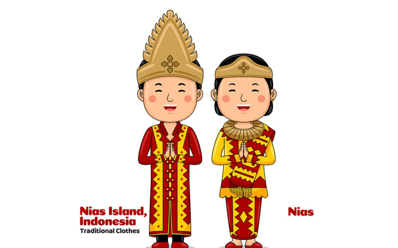 Couple wear Traditional Clothes greetings welcome to Nias Island Vector Graphic