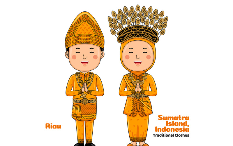 Couple wear Traditional Clothes greetings welcome to Riau Vector Graphic