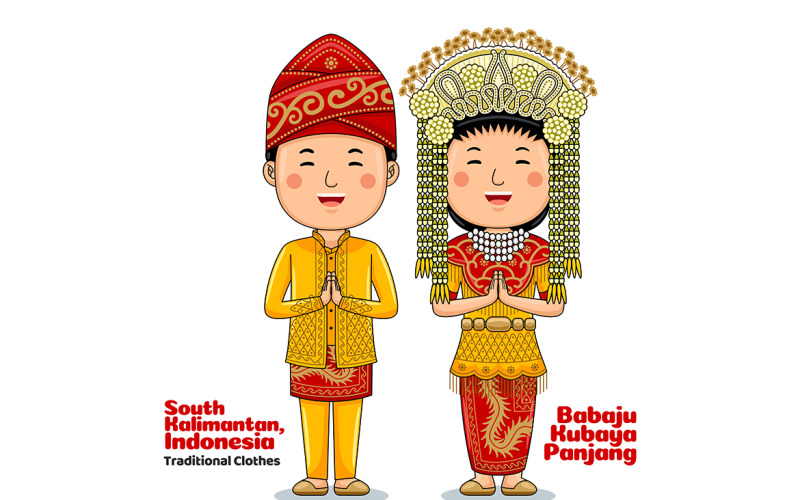 Couple wear Traditional Clothes greetings welcome to South Kalimantan Vector Graphic