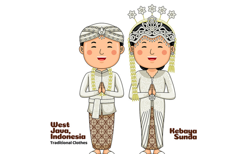 Couple wear Traditional Clothes greetings welcome to West Java 3 Vector Graphic