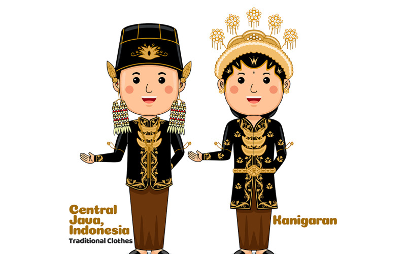 Welcome Gesture with Couple Central Java Traditional Clothes 2 Vector Graphic