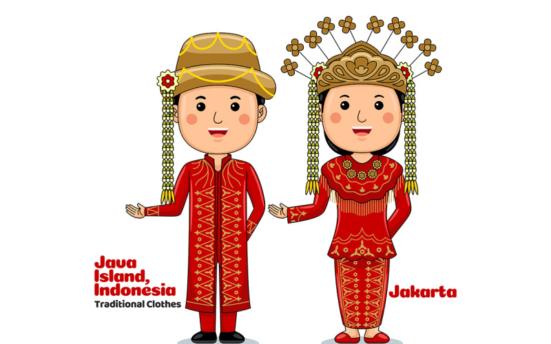 Welcome Gesture with Couple Jakarta Traditional Clothes 3 Vector Graphic