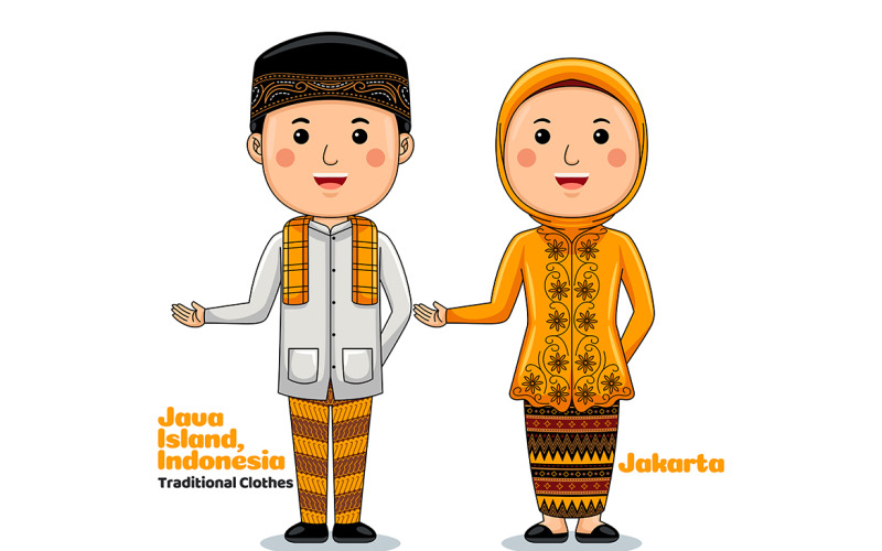 Welcome Gesture with Couple Jakarta Traditional Clothes 4 Vector Graphic
