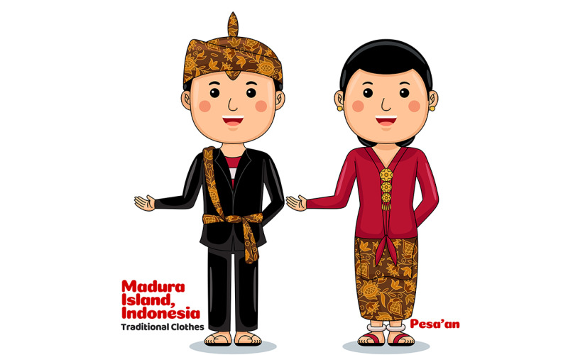 Welcome Gesture with Couple Madura Traditional Clothes 2 Vector Graphic
