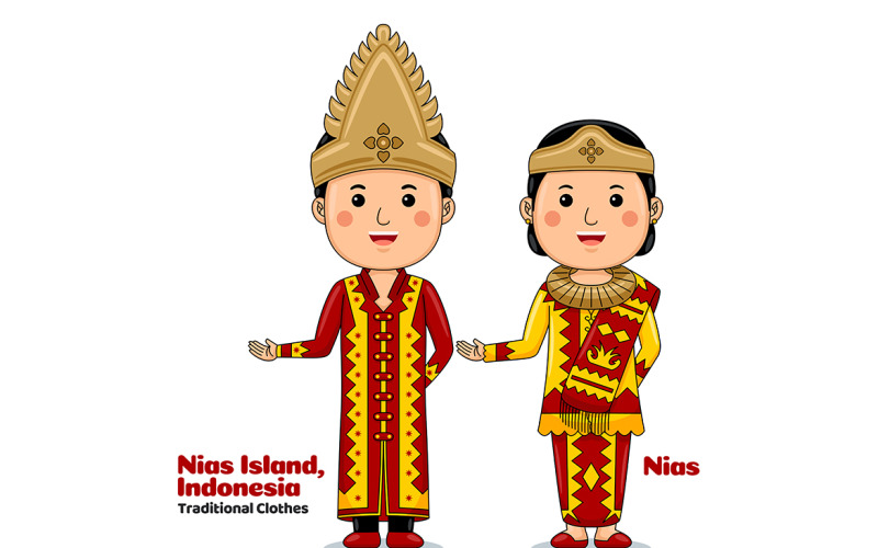 Welcome Gesture with Couple Nias Traditional Clothes Vector Graphic