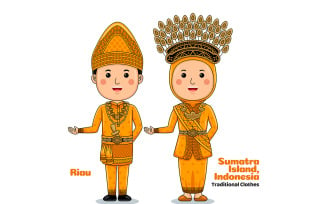 Welcome Gesture with Couple Riau Traditional Clothes