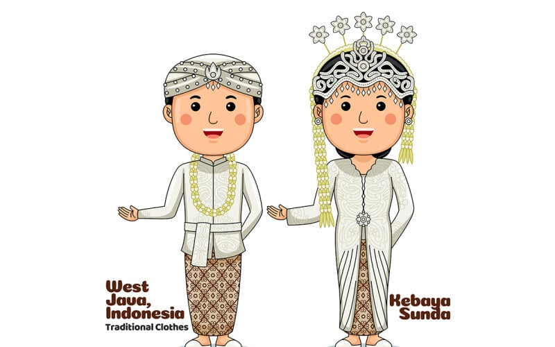 Welcome Gesture with Couple West Java Traditional Clothes 3 Vector Graphic