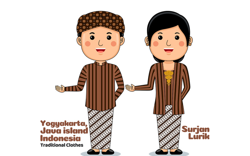 Welcome Gesture with Couple Yogyakarta Traditional Clothes Vector Graphic