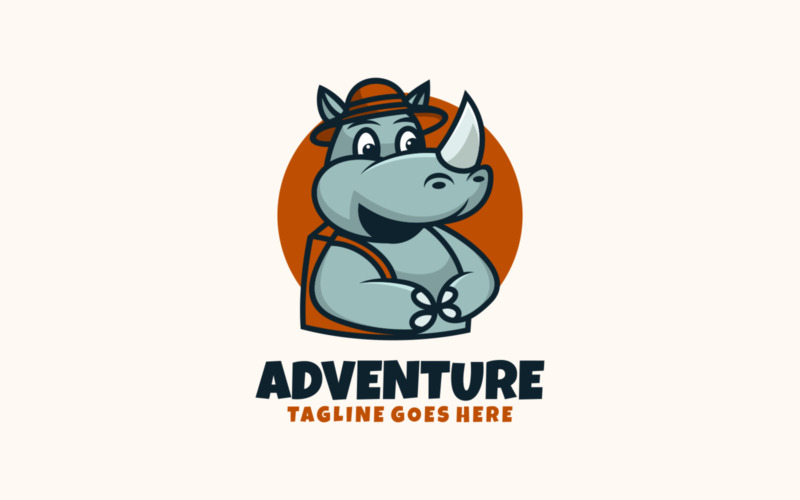 Adventure Rhino Mascot Cartoon Logo Logo Template