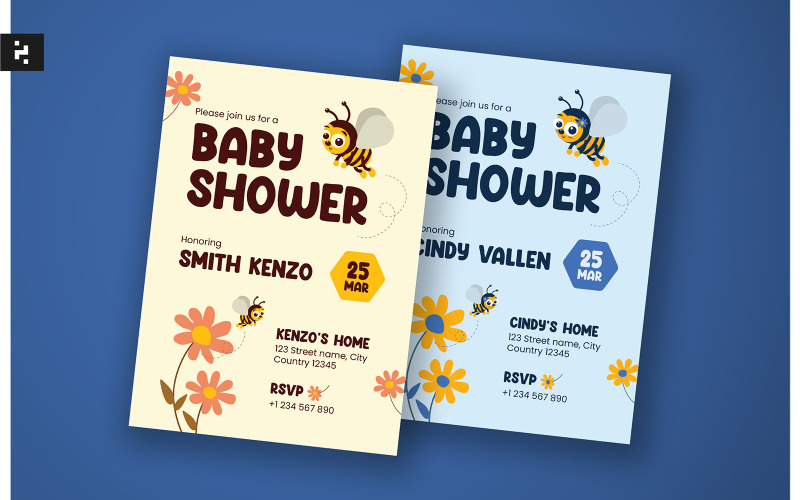 Cute Baby Shower Invitation Bee Theme Corporate Identity