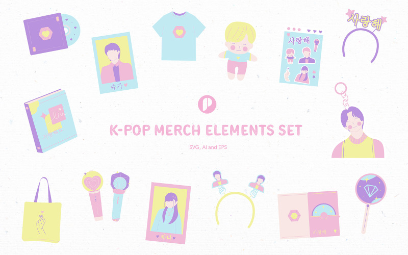 Cheerful Kpop Merch Element Set Illustration