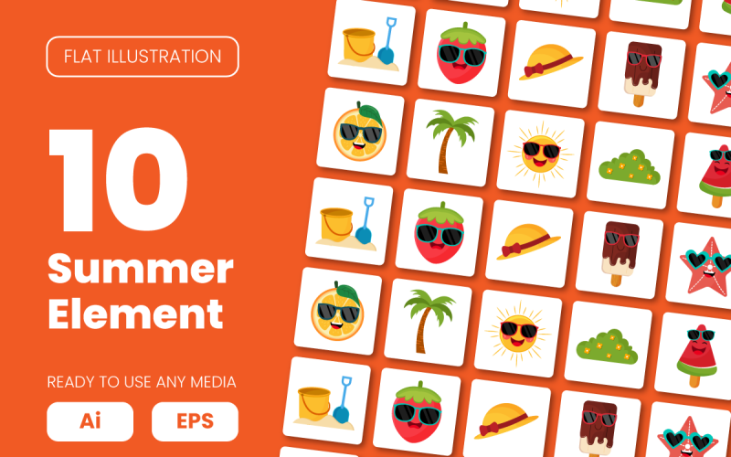 Collection of Summer Element in Flat Illustration Vector Graphic