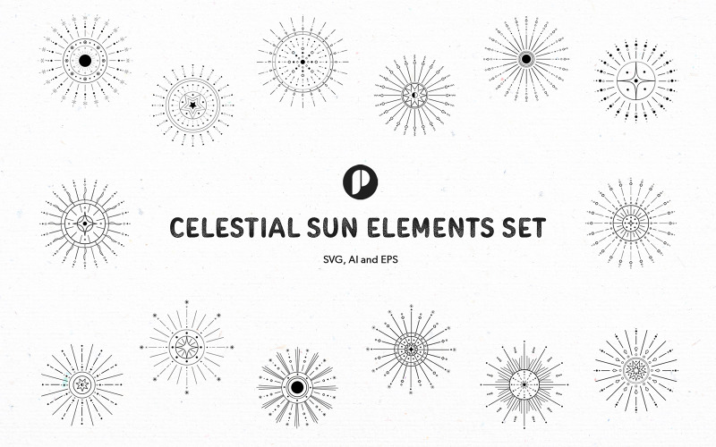 Celestial Sun Elements Set Illustration