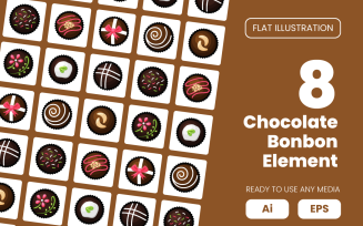 Collection of Chocolate Bonbon Element in Flat Illustration