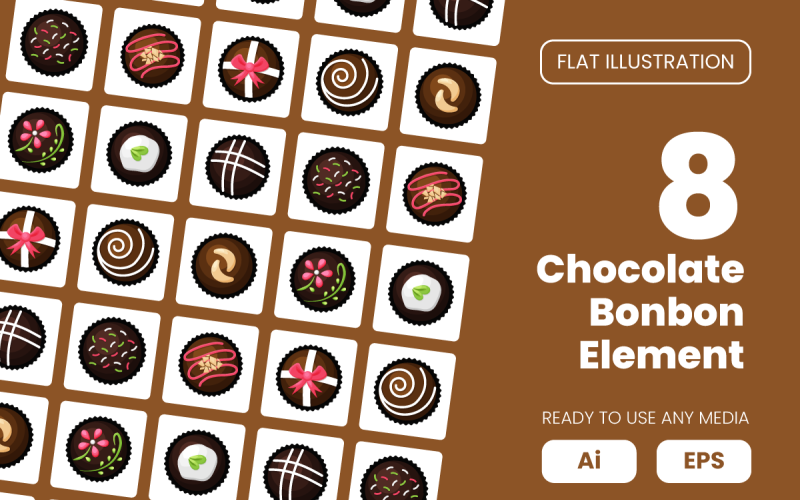 Collection of Chocolate Bonbon Element in Flat Illustration Vector Graphic
