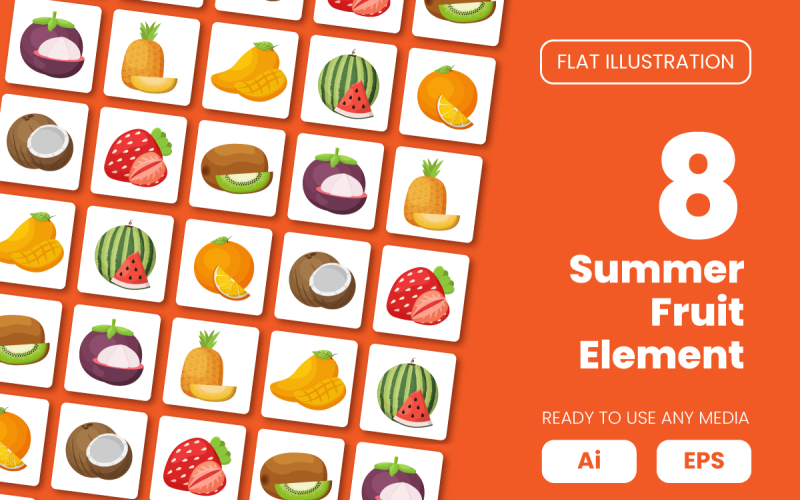 Collection of Summer Fruit Element in Flat Illustration Vector Graphic