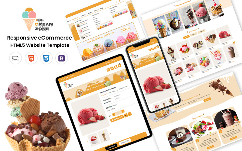 IceCreamZone Web - A Refreshing HTML Template for Ice Cream Parlors and Dessert Shops Website Template