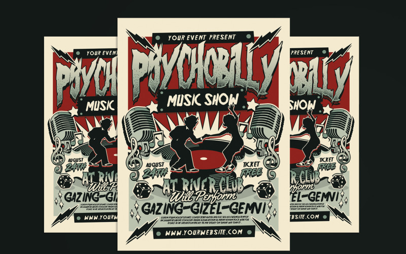 Retro Psychobilly Rockabilly Music Flyer Corporate Identity