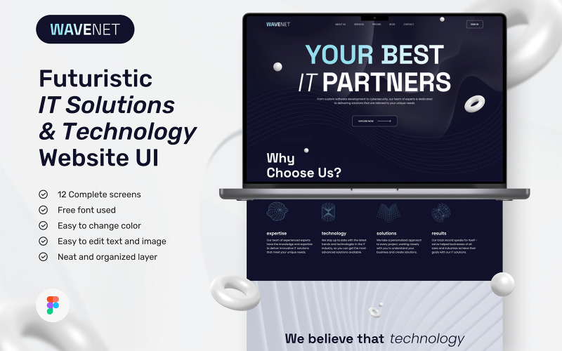 WaveNet – Night Blue Minimalist Futuristic IT Solutions & Technology Website Design UI Element