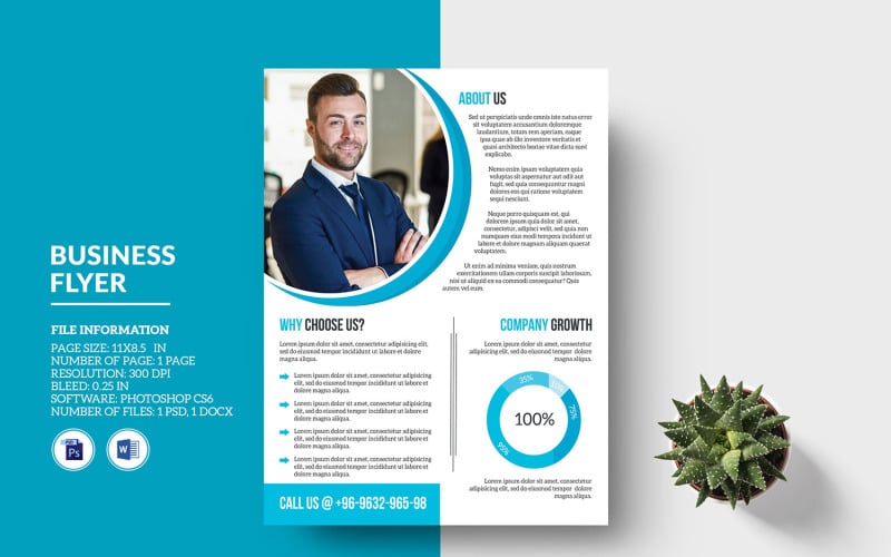 Minimal Company Business Flyer Template. Ms word and Photoshop. Corporate Identity