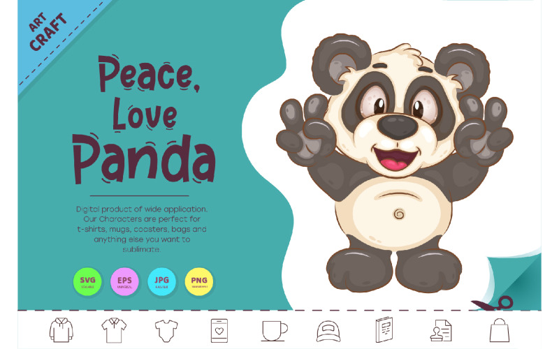 Cartoon Panda Peace, Love. Clipart. Vector Graphic