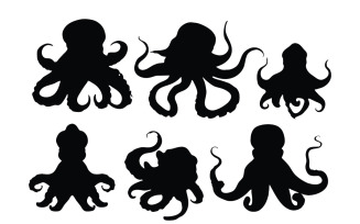 Octopus with huge body silhouette bundle