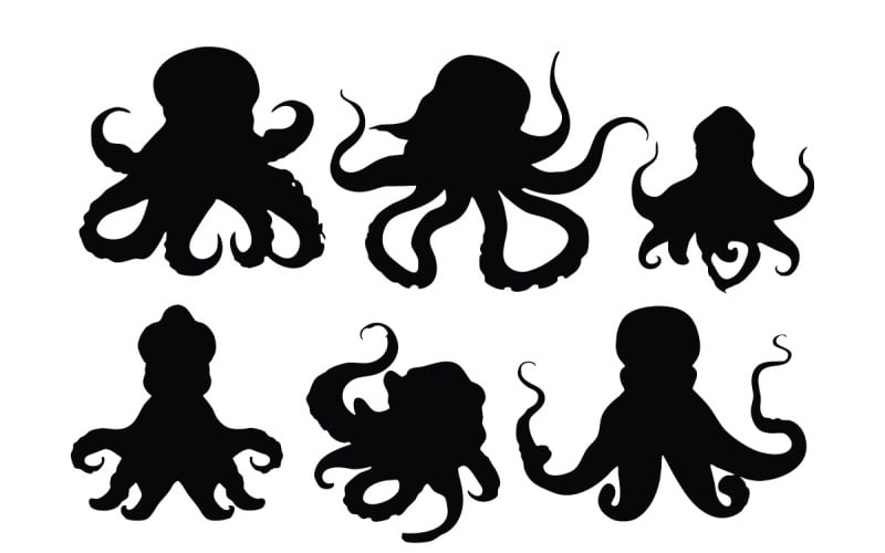 Octopus with huge body silhouette bundle Illustration