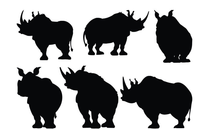 Peaceful rhino standing silhouette set Illustration
