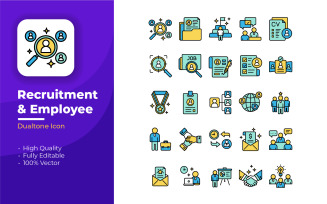 Recruitment and Employee Icons Set - Colored Outline Style