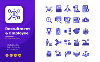 Recruitment and Employee Icons Set - Duotone Style