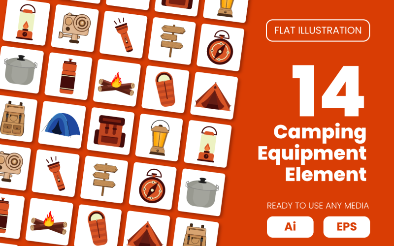 Collection of Camping Equipment Element in Flat Illustration Vector Graphic